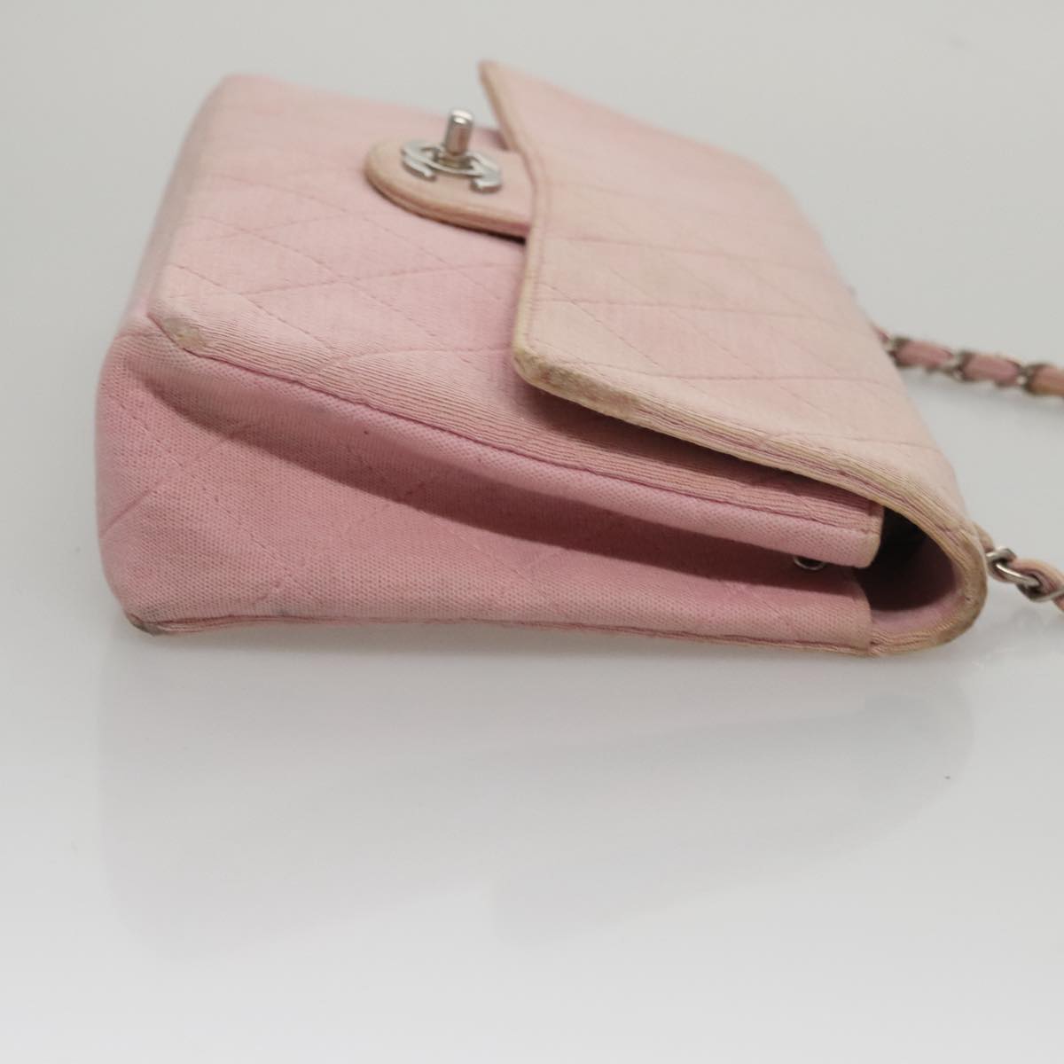 CHANEL Matelasse Chain Shoulder Bag Cotton Pink Silver CC 107505