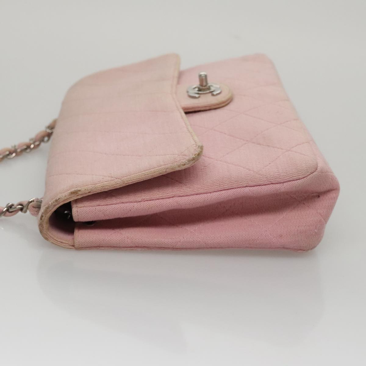 CHANEL Matelasse Chain Shoulder Bag Cotton Pink Silver CC 107505