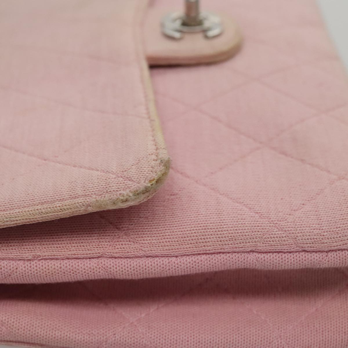 CHANEL Matelasse Chain Shoulder Bag Cotton Pink Silver CC 107505