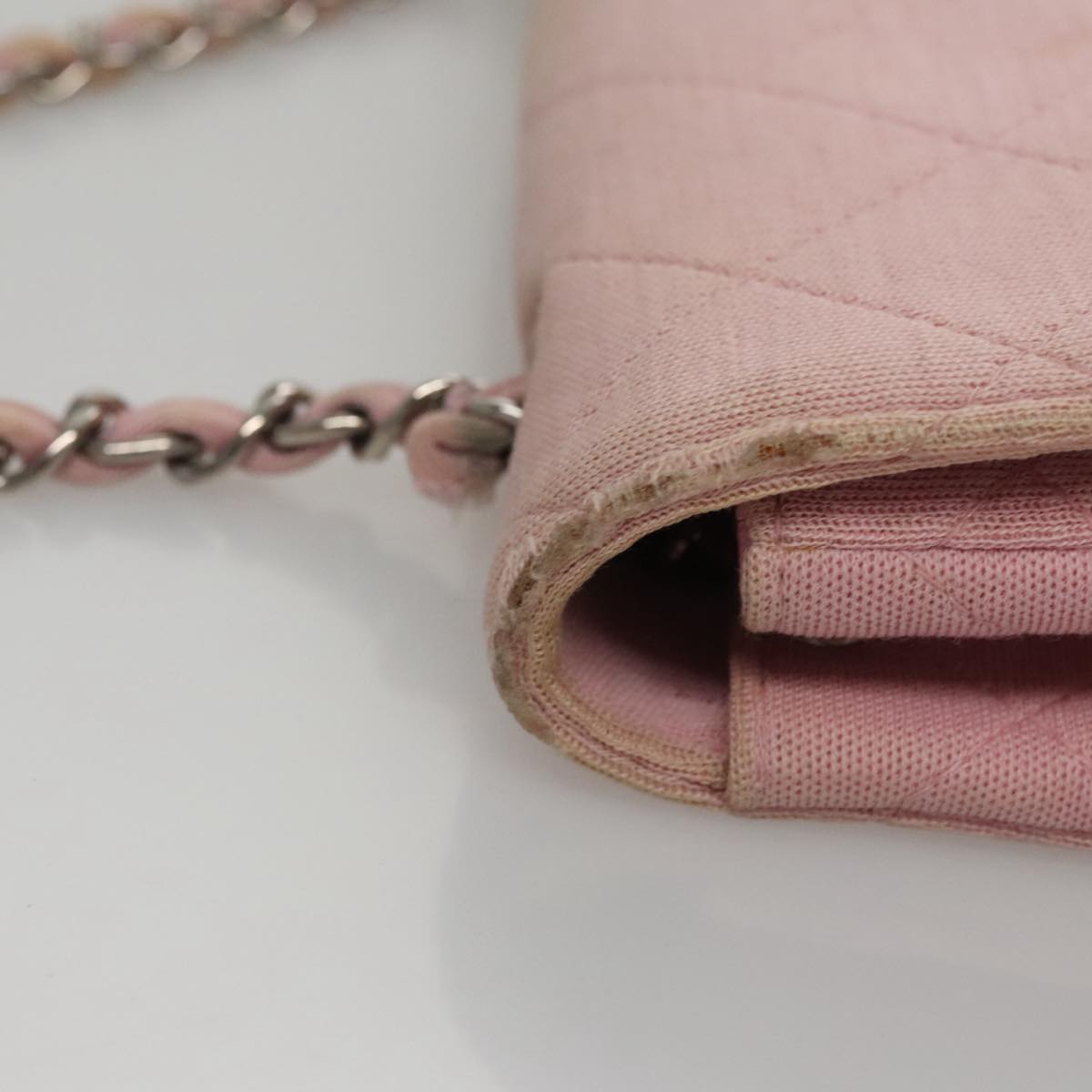 CHANEL Matelasse Chain Shoulder Bag Cotton Pink Silver CC 107505