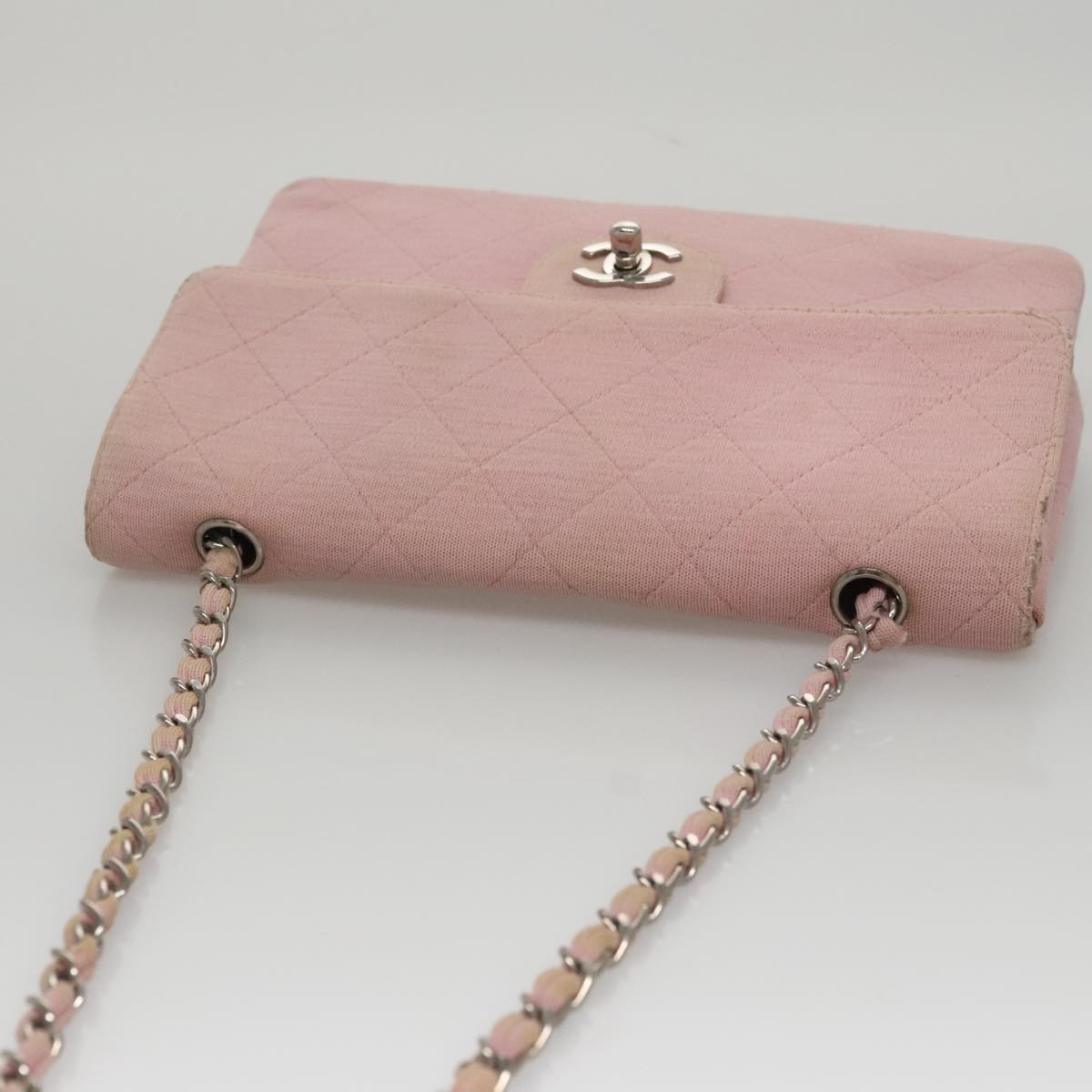 CHANEL Matelasse Chain Shoulder Bag Cotton Pink Silver CC 107505
