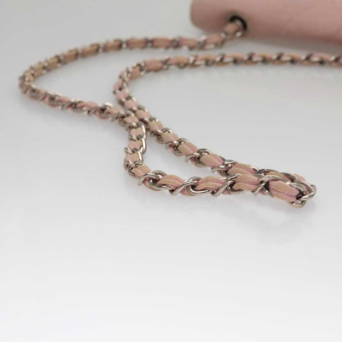 CHANEL Matelasse Chain Shoulder Bag Cotton Pink Silver CC 107505