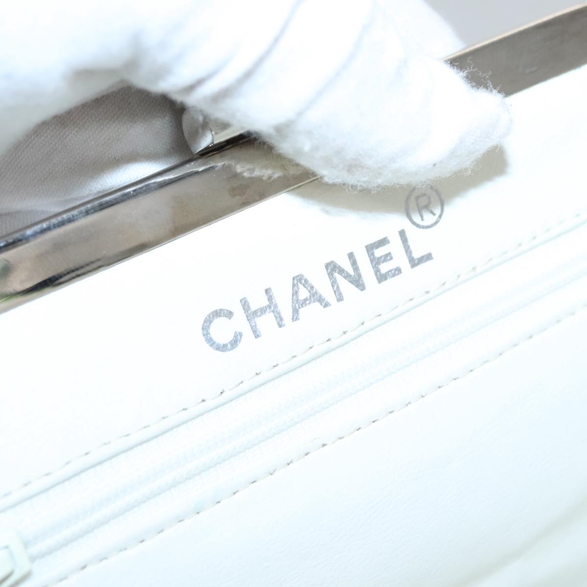 CHANEL Matelasse Hand Bag Canvas White CC 107506