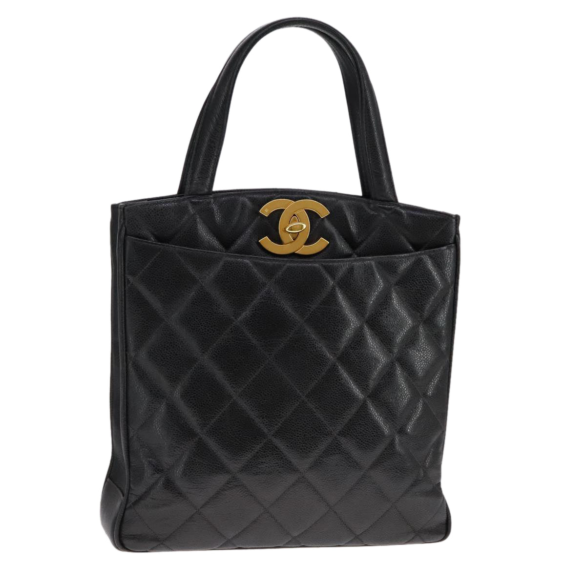 CHANEL Matelasse Tote Bag Caviar Skin Black CC 107636