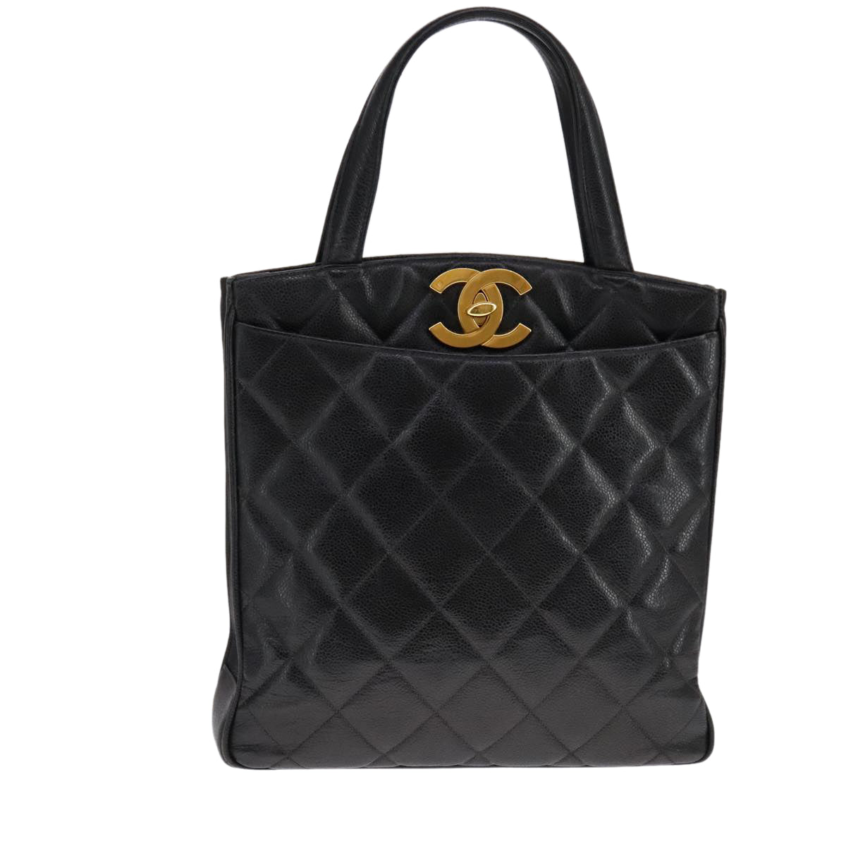 CHANEL Matelasse Tote Bag Caviar Skin Black CC 107636