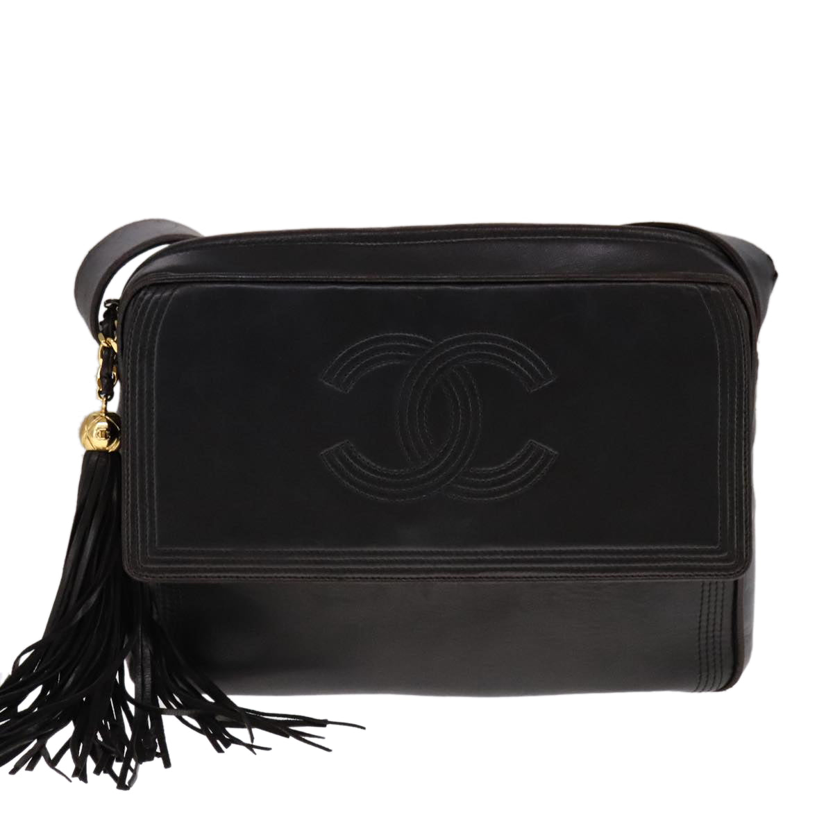 CHANEL Matelasse Chain Hand Bag Lamb Skin Black CC 107642