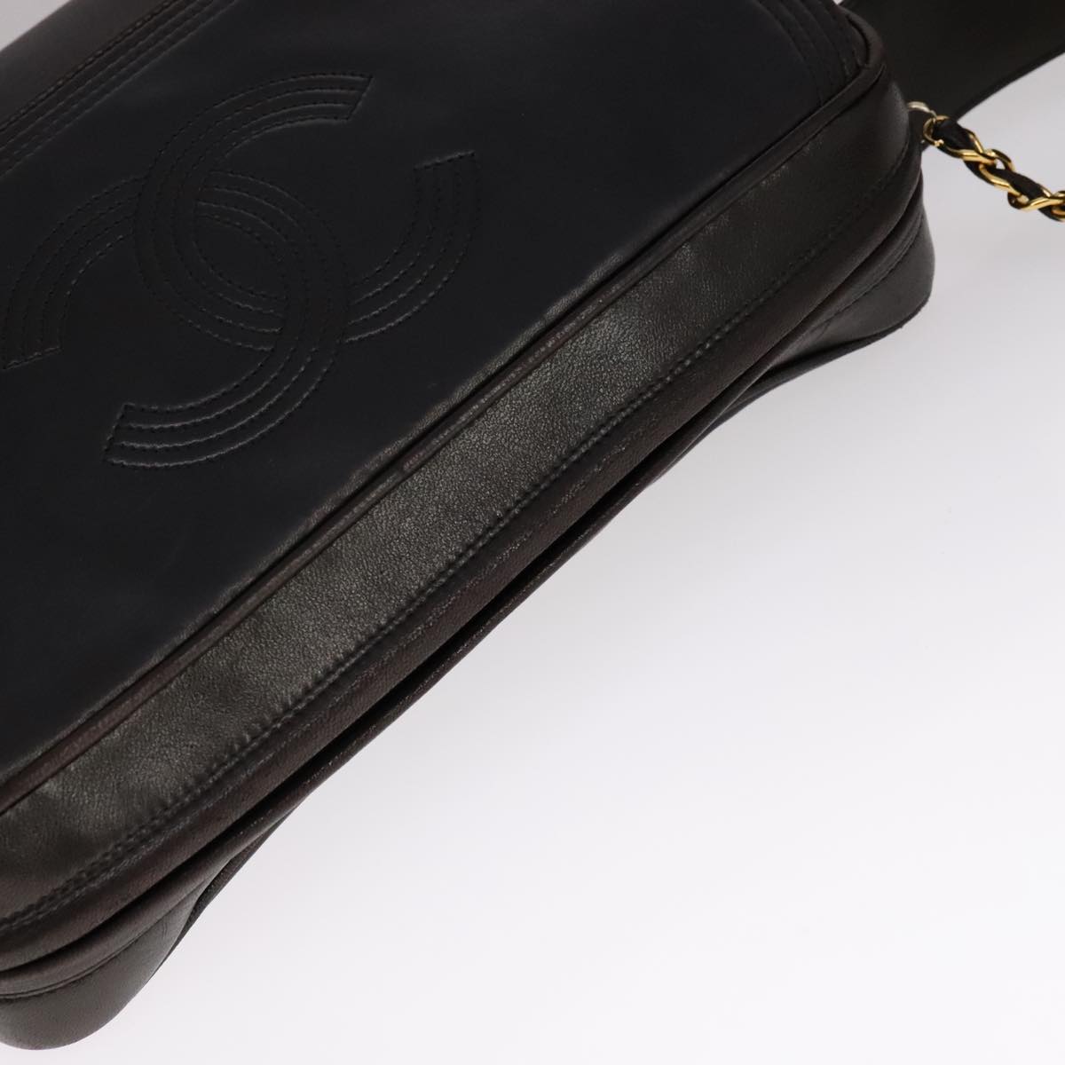 CHANEL Matelasse Chain Hand Bag Lamb Skin Black CC 107642