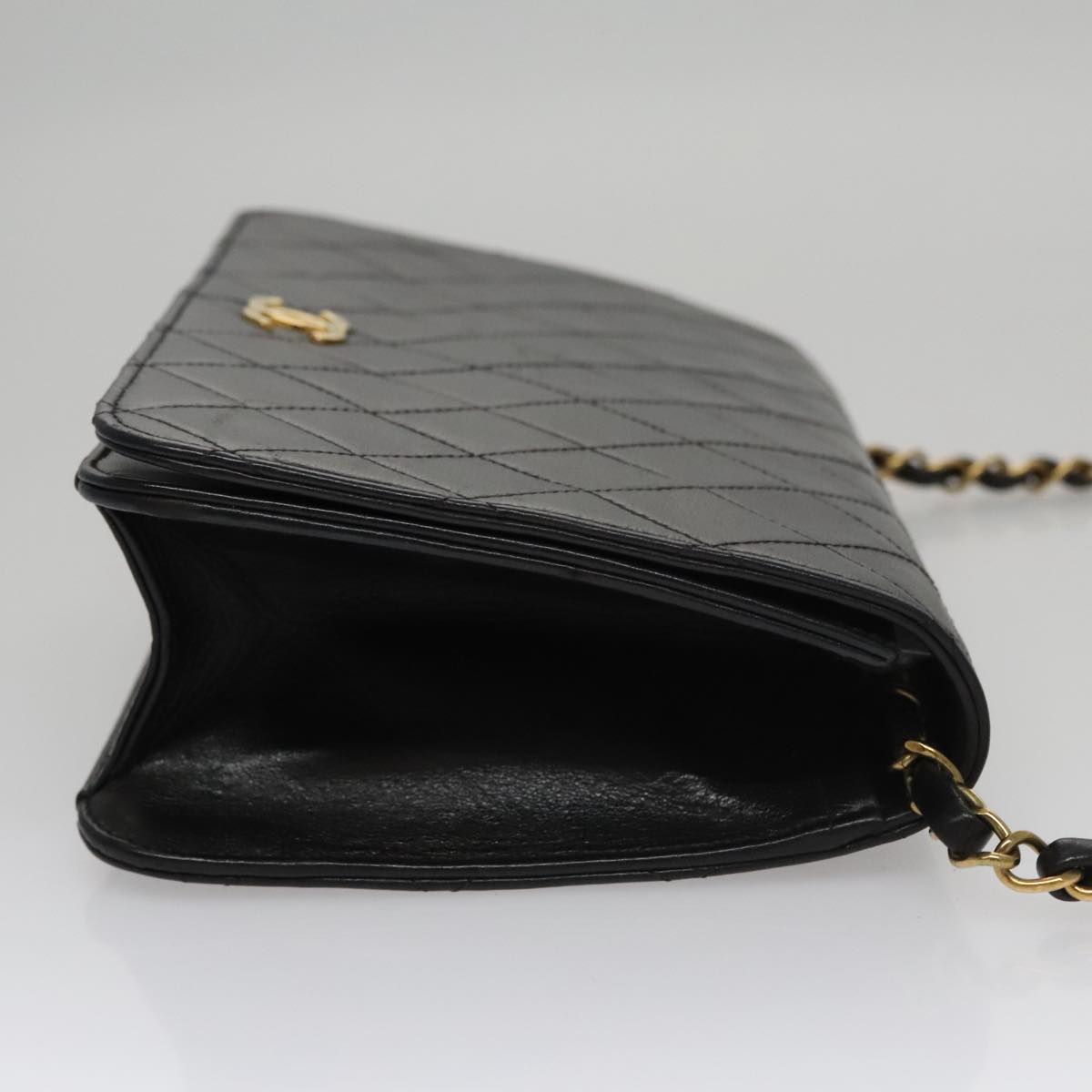 CHANEL Matelasse Chain Shoulder Bag Lamb Skin Black Gold CC 107645