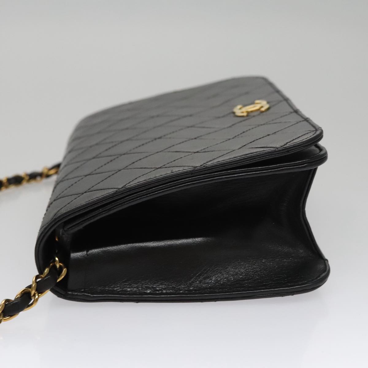 CHANEL Matelasse Chain Shoulder Bag Lamb Skin Black Gold CC 107645