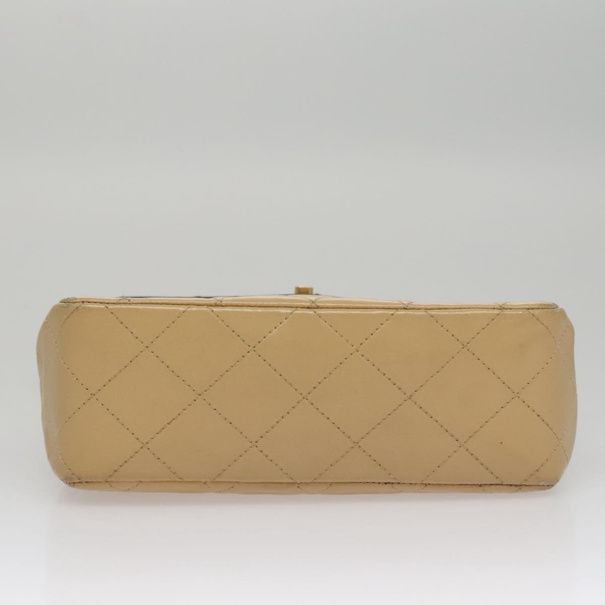 CHANEL Matelasse Chain Shoulder Bag Lamb Skin Beige Gold black CC 107648