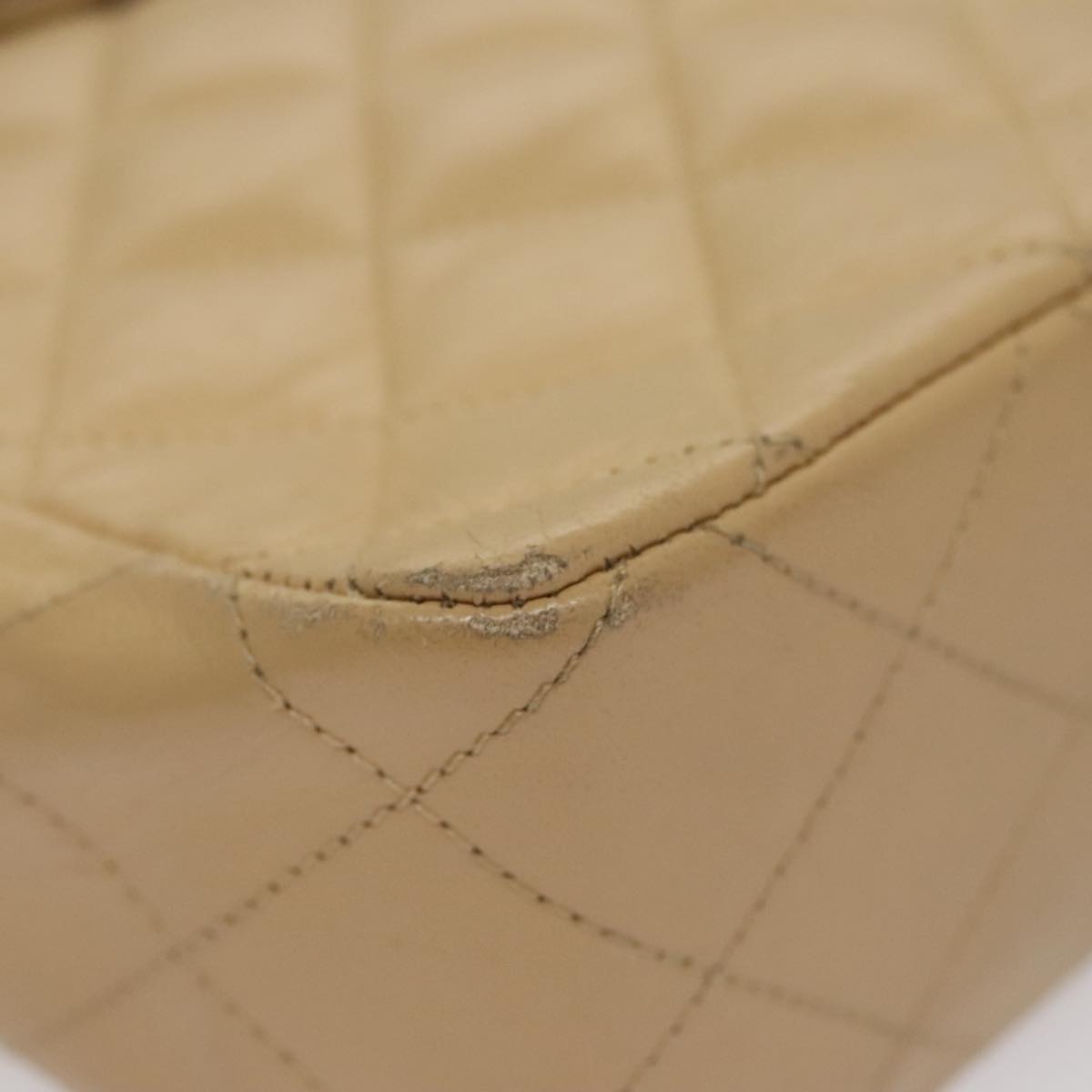 CHANEL Matelasse Chain Shoulder Bag Lamb Skin Beige Gold black CC 107648