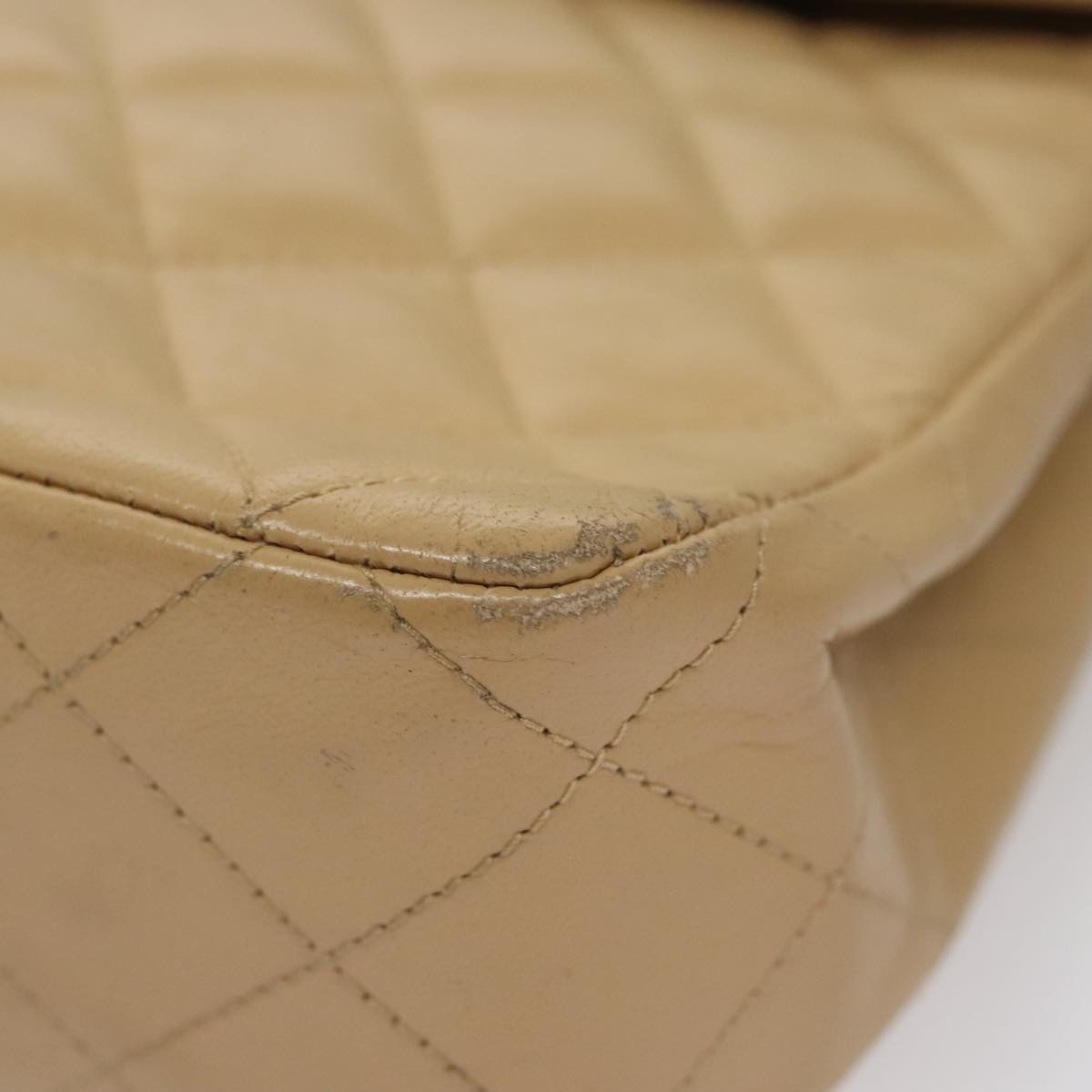 CHANEL Matelasse Chain Shoulder Bag Lamb Skin Beige Gold black CC 107648