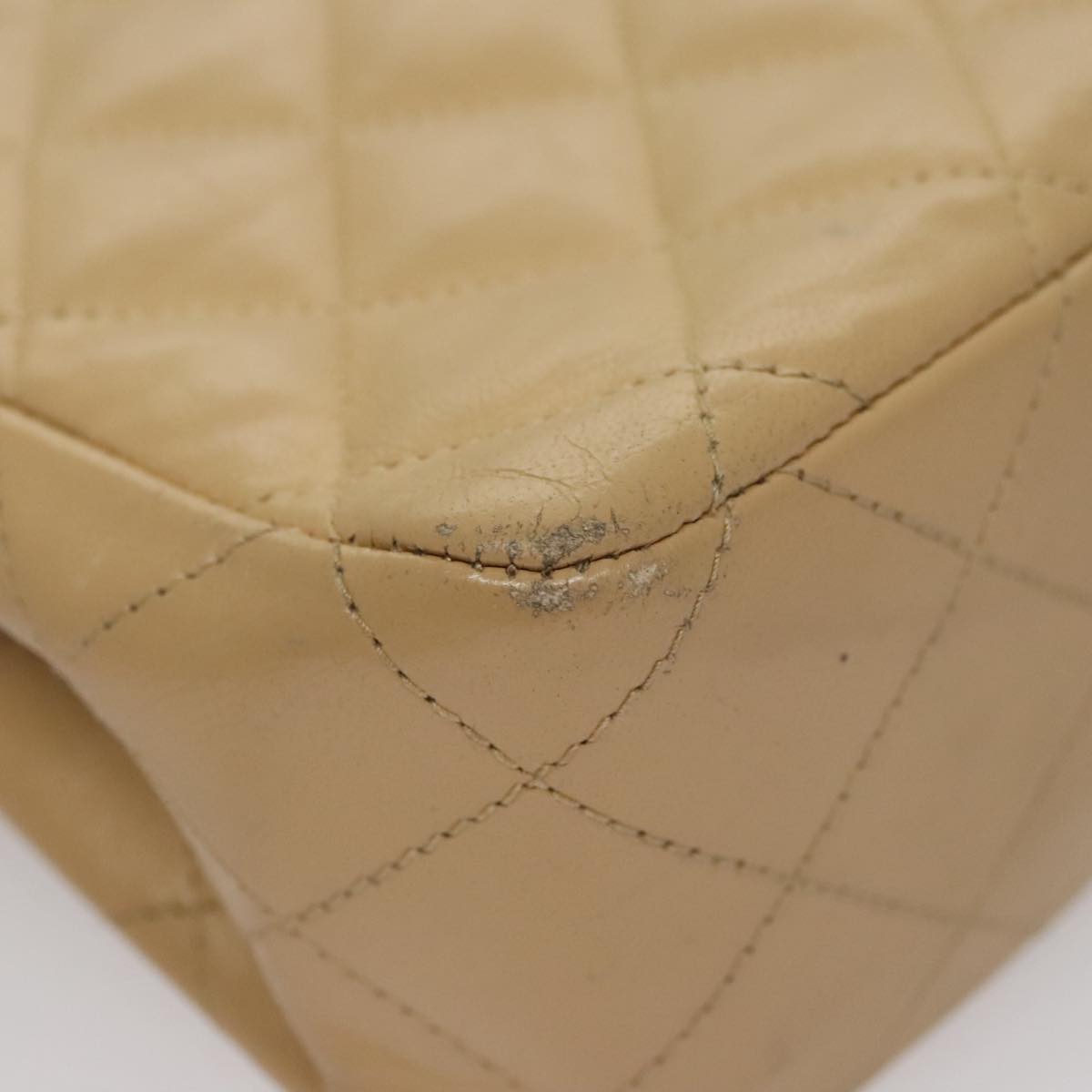 CHANEL Matelasse Chain Shoulder Bag Lamb Skin Beige Gold black CC 107648