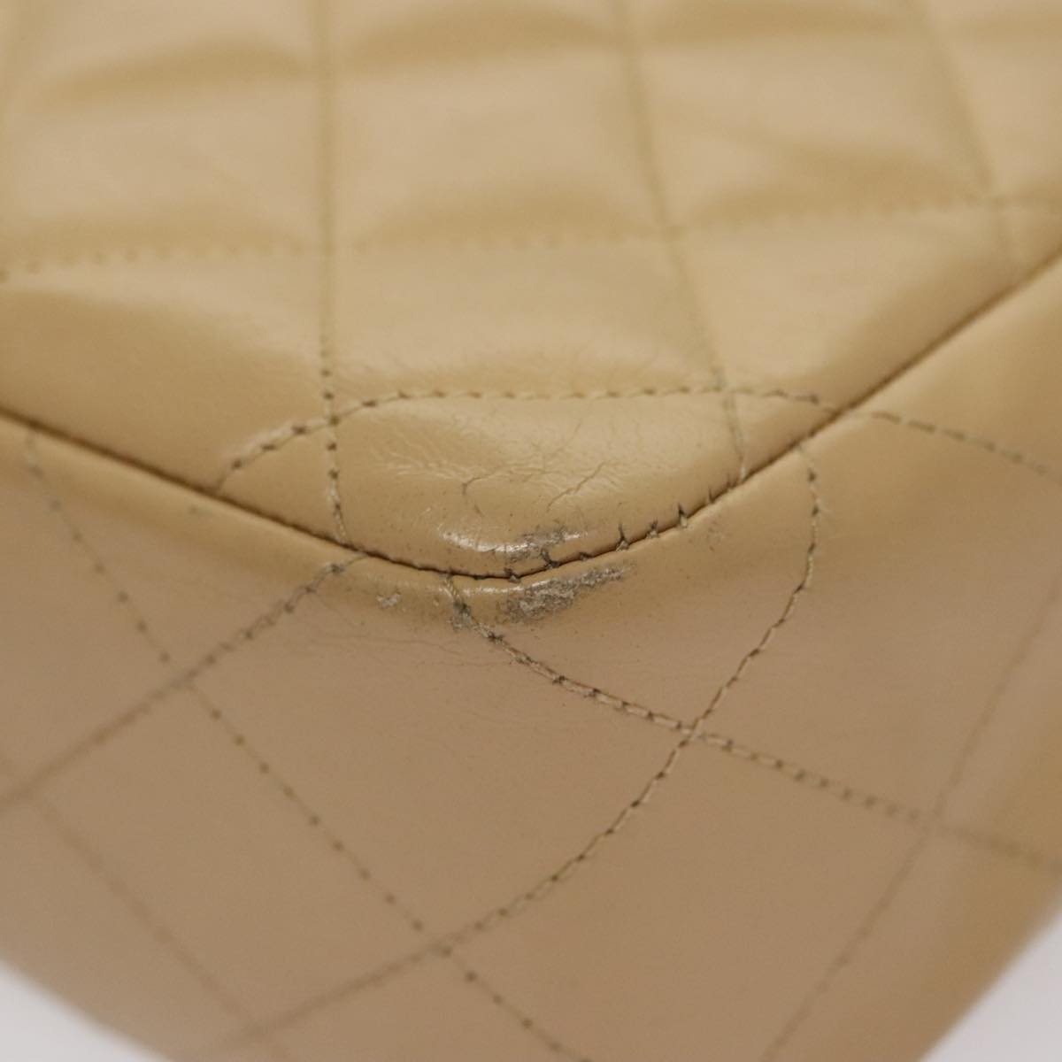 CHANEL Matelasse Chain Shoulder Bag Lamb Skin Beige Gold black CC 107648