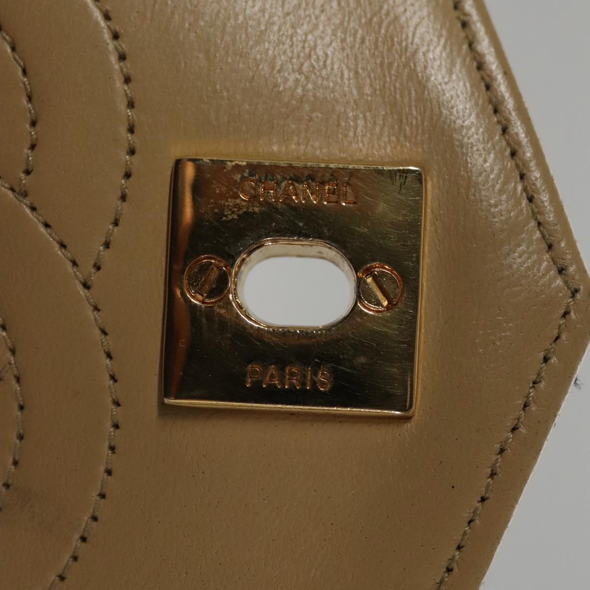 CHANEL Matelasse Chain Shoulder Bag Lamb Skin Beige Gold black CC 107648