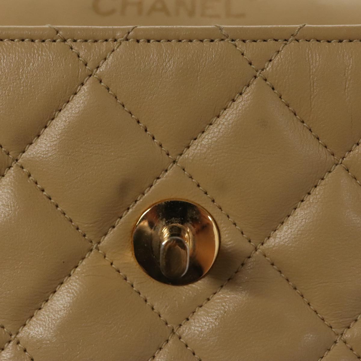 CHANEL Matelasse Chain Shoulder Bag Lamb Skin Beige Gold black CC 107648