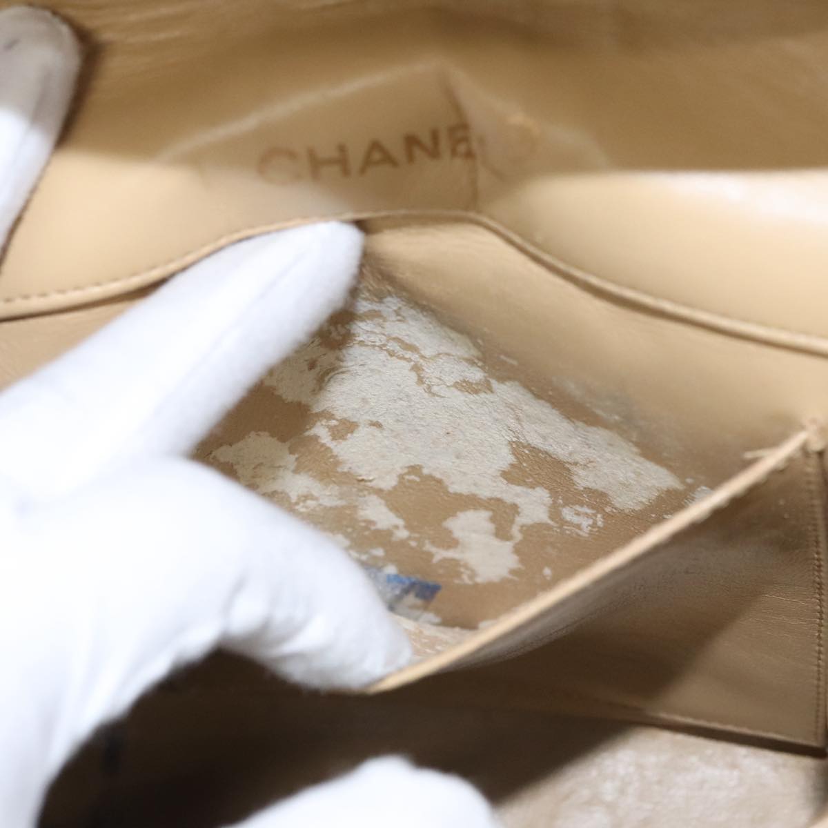 CHANEL Matelasse Chain Shoulder Bag Lamb Skin Beige Gold black CC 107648