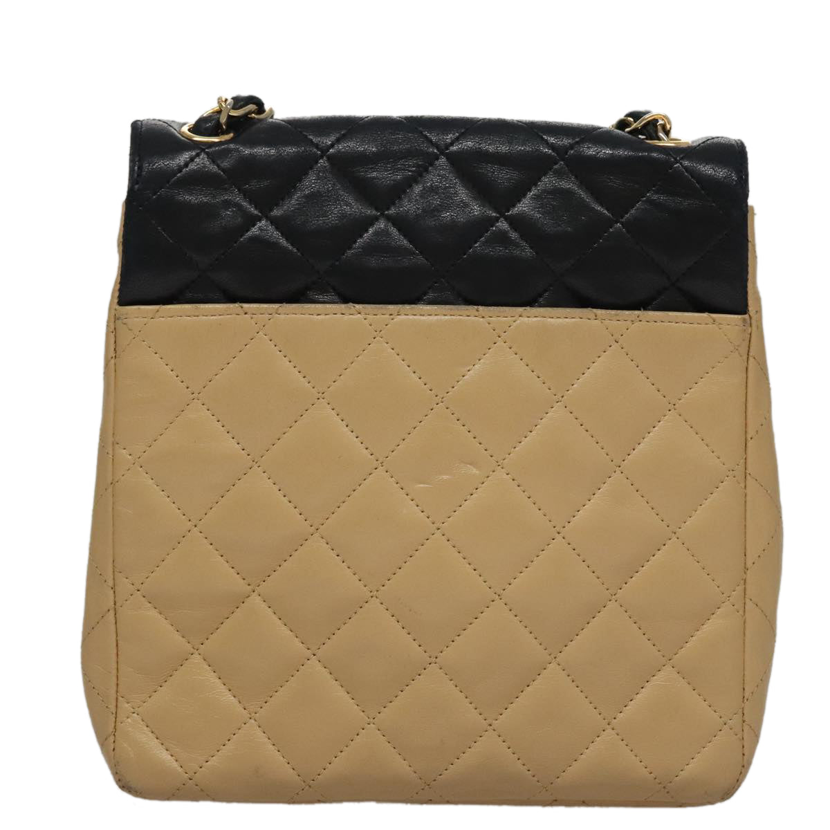 CHANEL Matelasse Chain Shoulder Bag Lamb Skin Beige Gold black CC 107648
