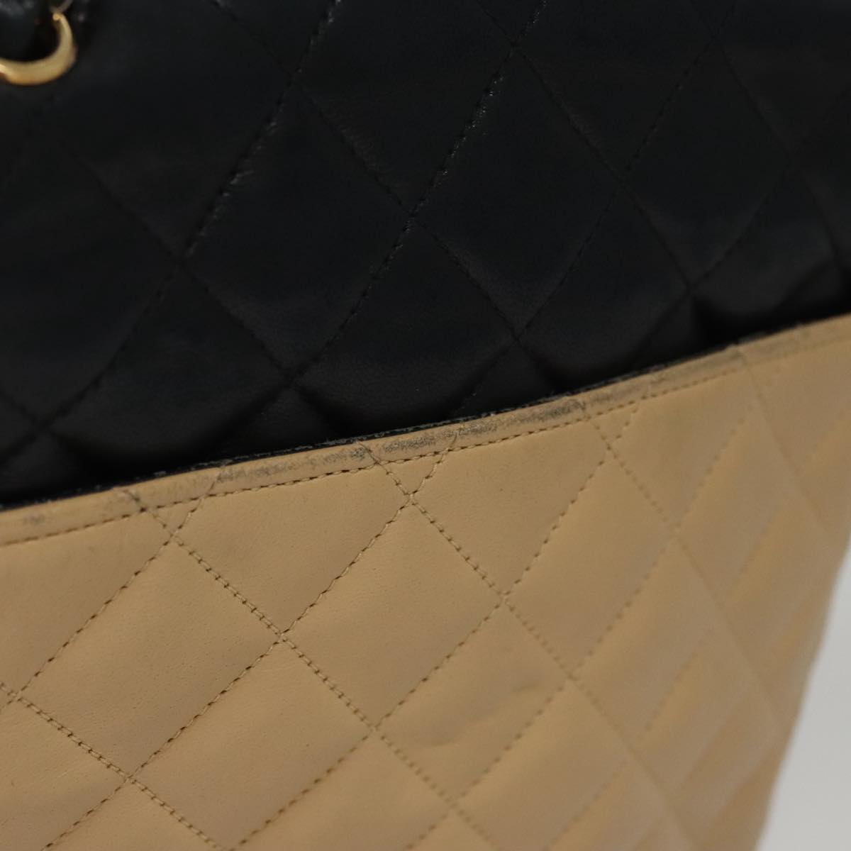 CHANEL Matelasse Chain Shoulder Bag Lamb Skin Beige Gold black CC 107648