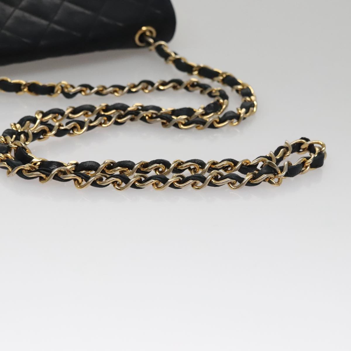 CHANEL Matelasse Chain Shoulder Bag Lamb Skin Beige Gold black CC 107648