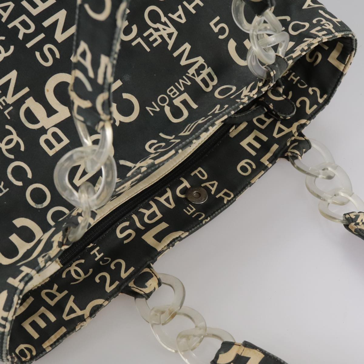 CHANEL Bysy line Tote Bag Canvas Black CC 107835