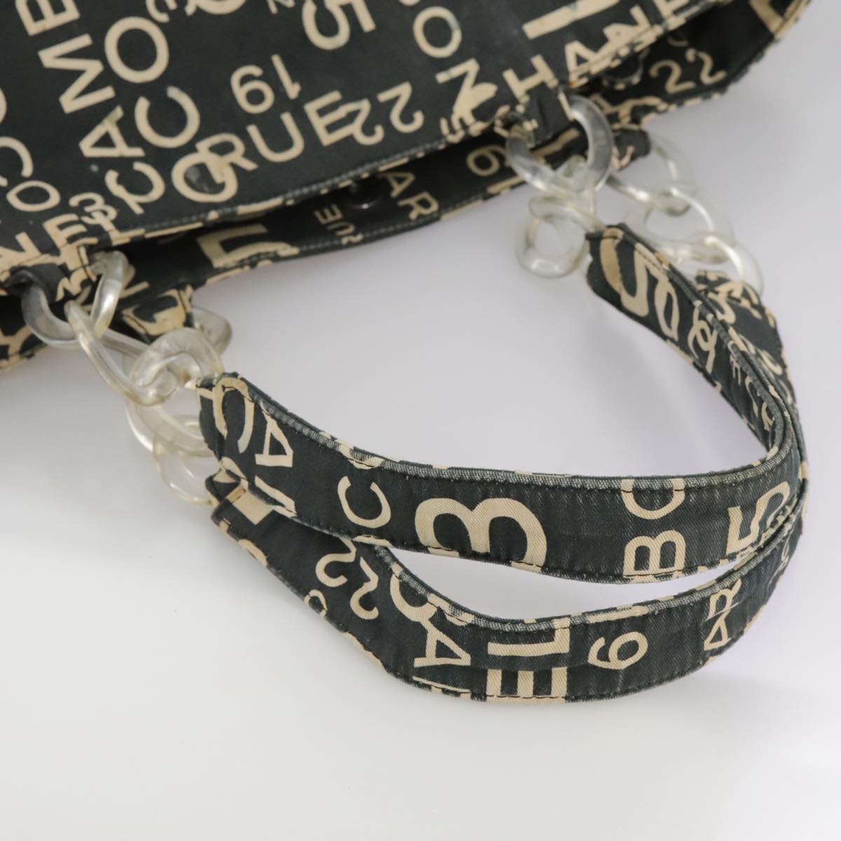 CHANEL Bysy line Tote Bag Canvas Black CC 107835