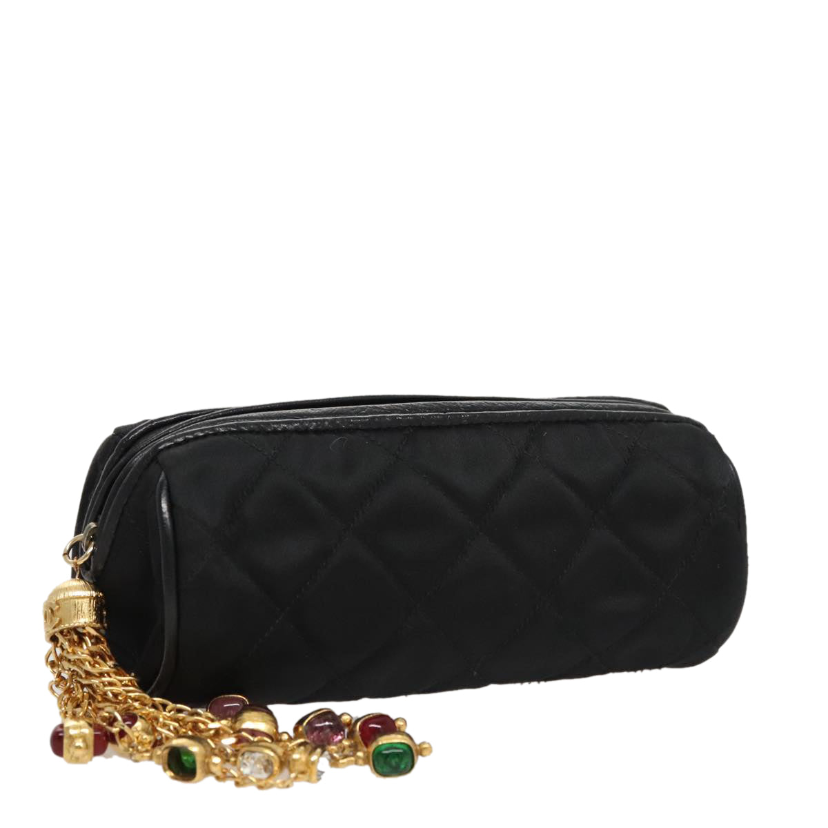 CHANEL Matelasse Pouch Nylon Black Gold CC 107851
