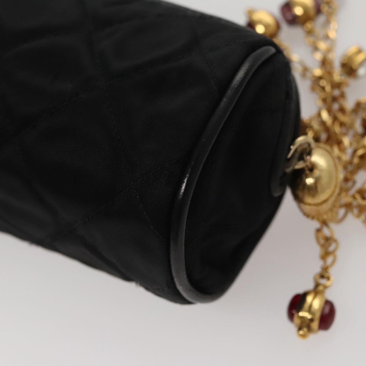 CHANEL Matelasse Pouch Nylon Black Gold CC 107851