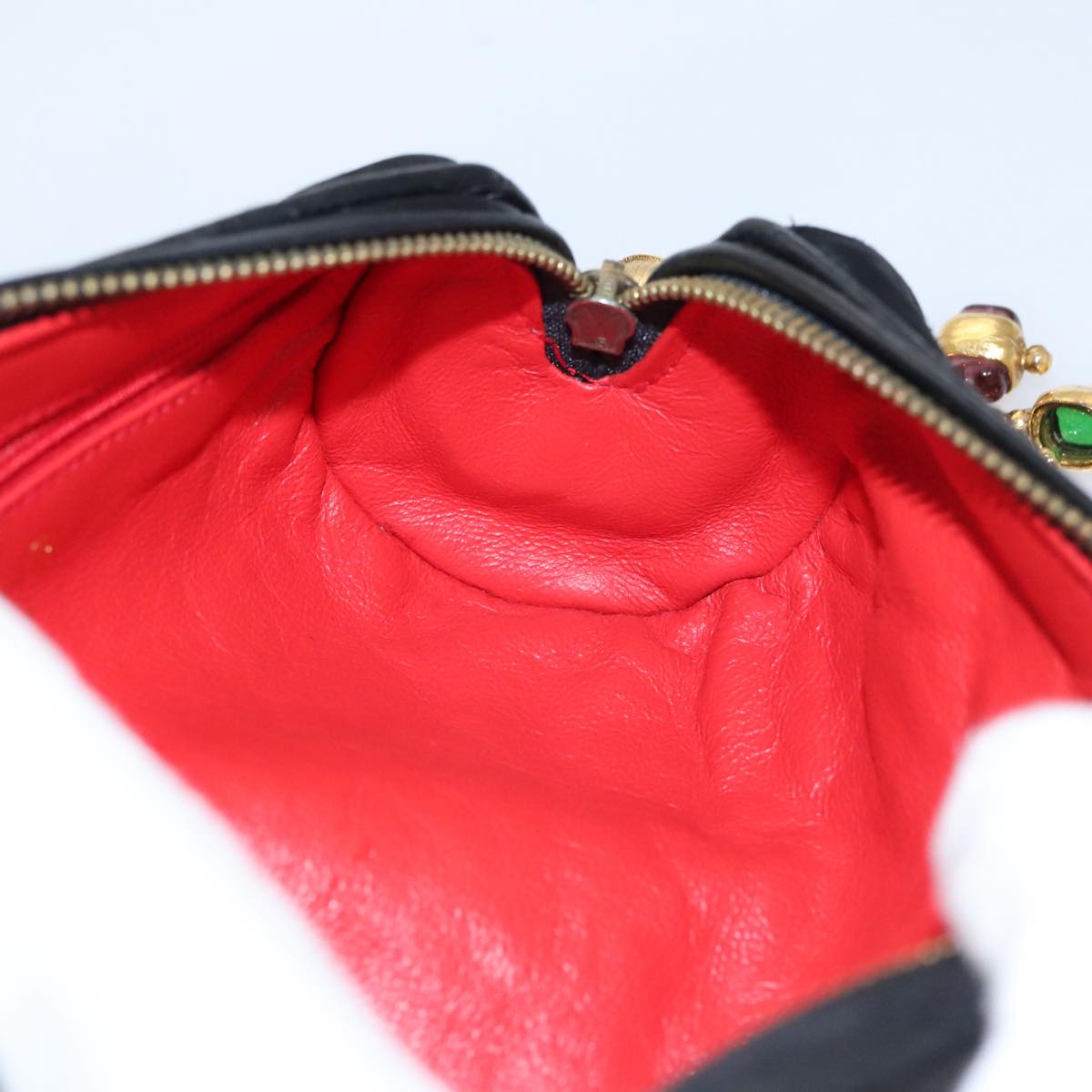 CHANEL Matelasse Pouch Nylon Black Gold CC 107851
