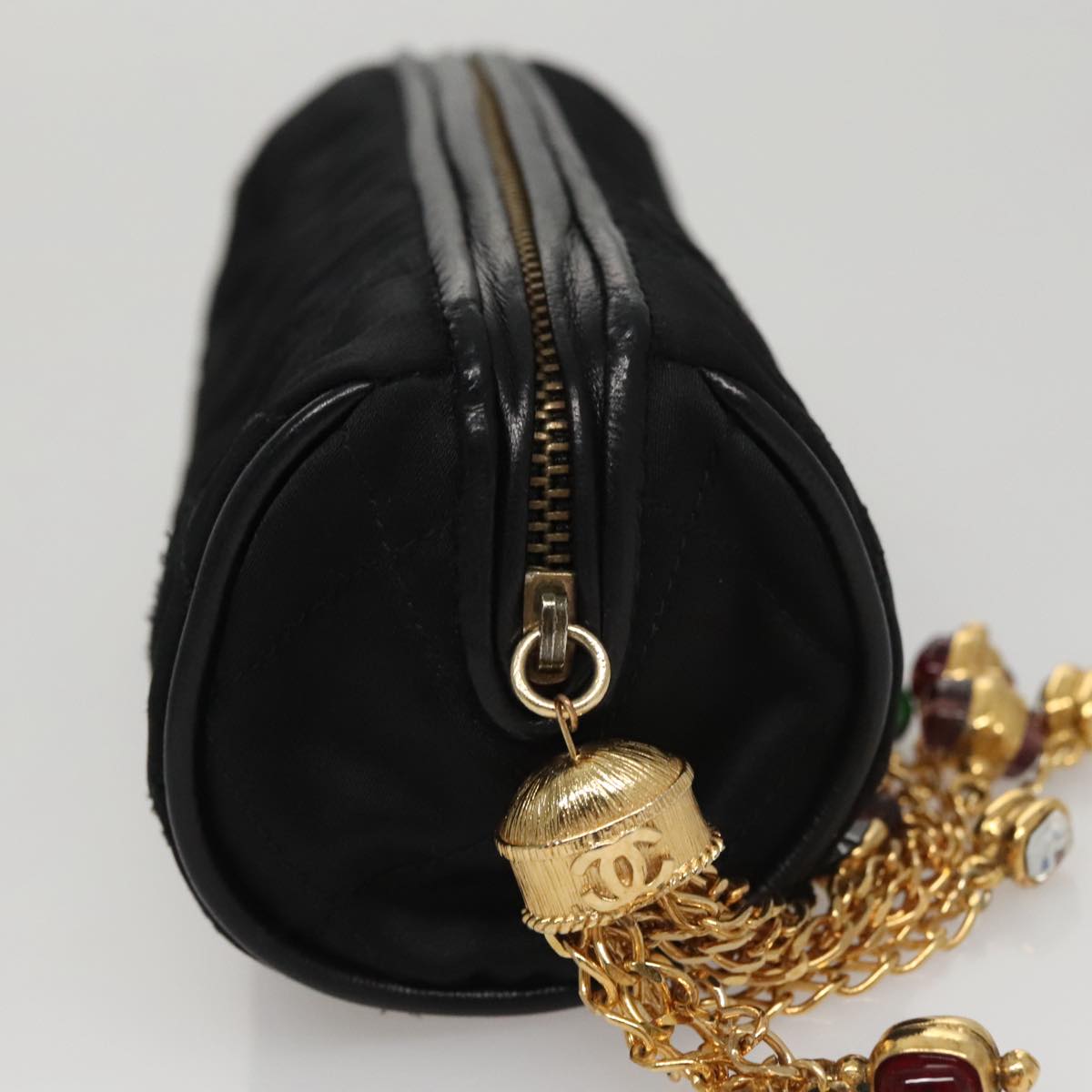 CHANEL Matelasse Pouch Nylon Black Gold CC 107851
