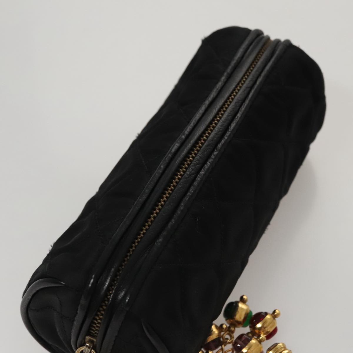 CHANEL Matelasse Pouch Nylon Black Gold CC 107851