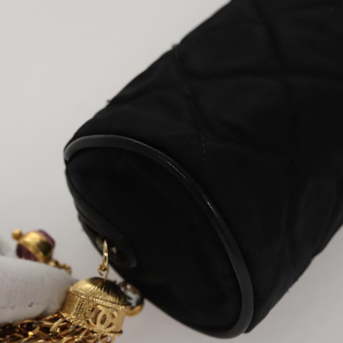 CHANEL Matelasse Pouch Nylon Black Gold CC 107851