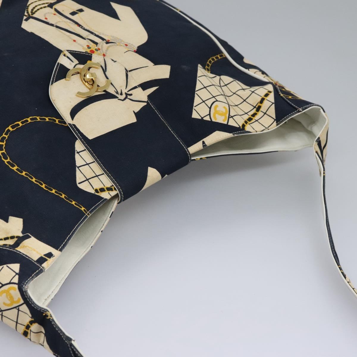 CHANEL Shoulder Bag Canvas Navy CC 107861