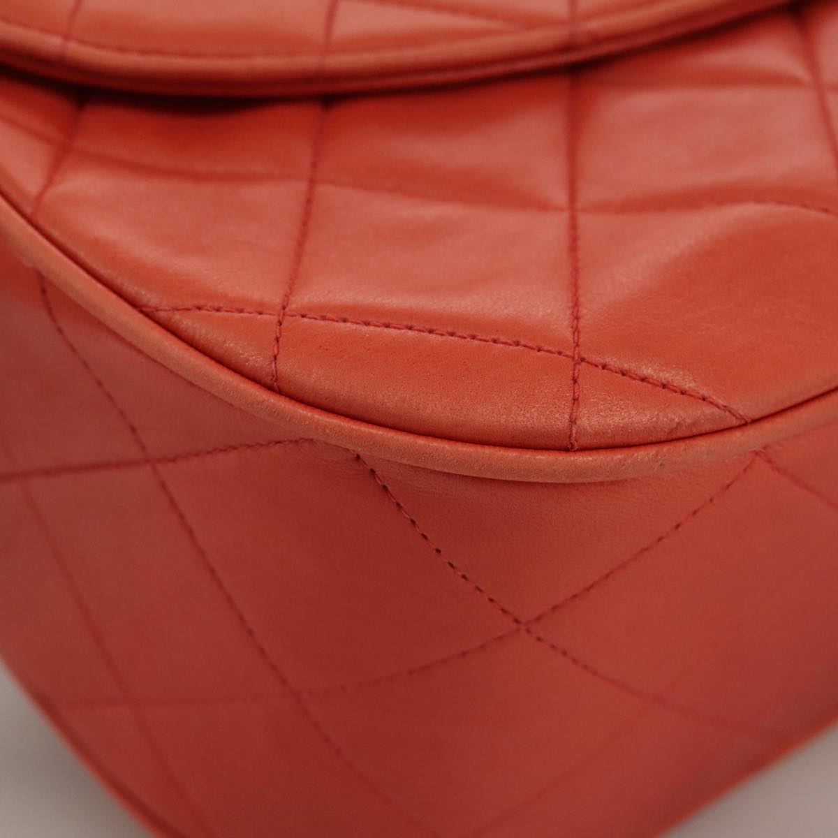 CHANEL Matelasse Chain Shoulder Bag Lamb Skin Orange Gold CC 107881A