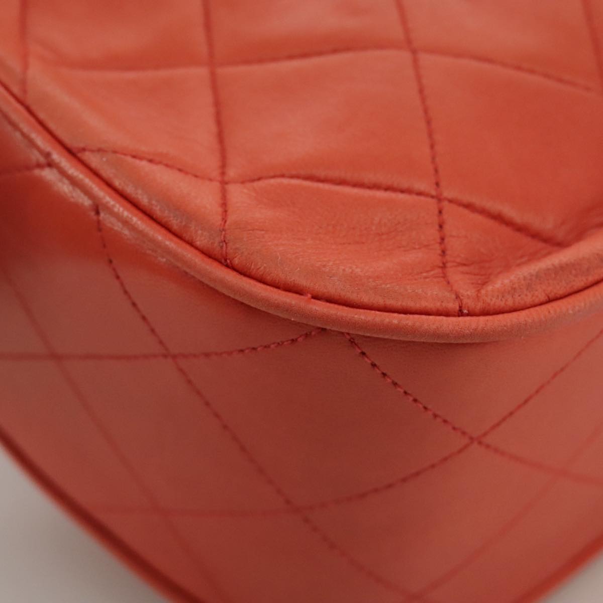 CHANEL Matelasse Chain Shoulder Bag Lamb Skin Orange Gold CC 107881A