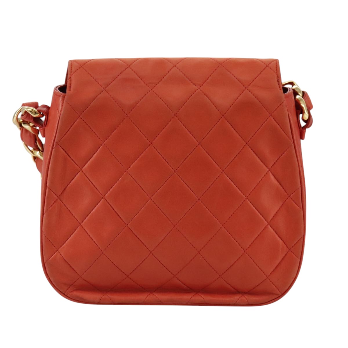 CHANEL Matelasse Chain Shoulder Bag Lamb Skin Orange Gold CC 107881A