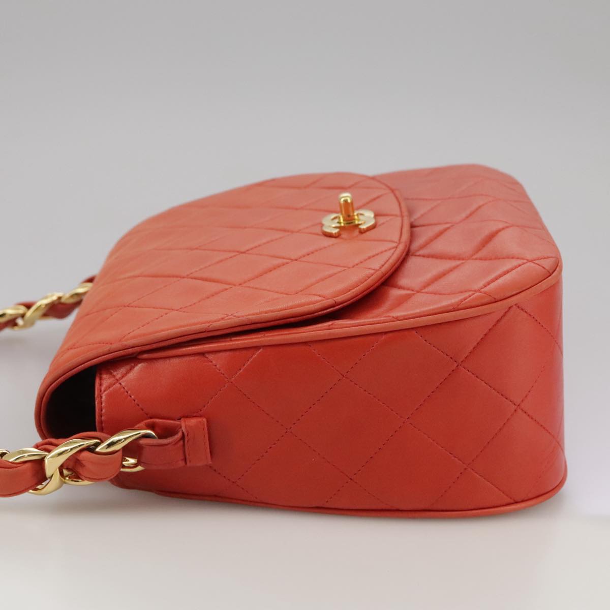 CHANEL Matelasse Chain Shoulder Bag Lamb Skin Orange Gold CC 107881A