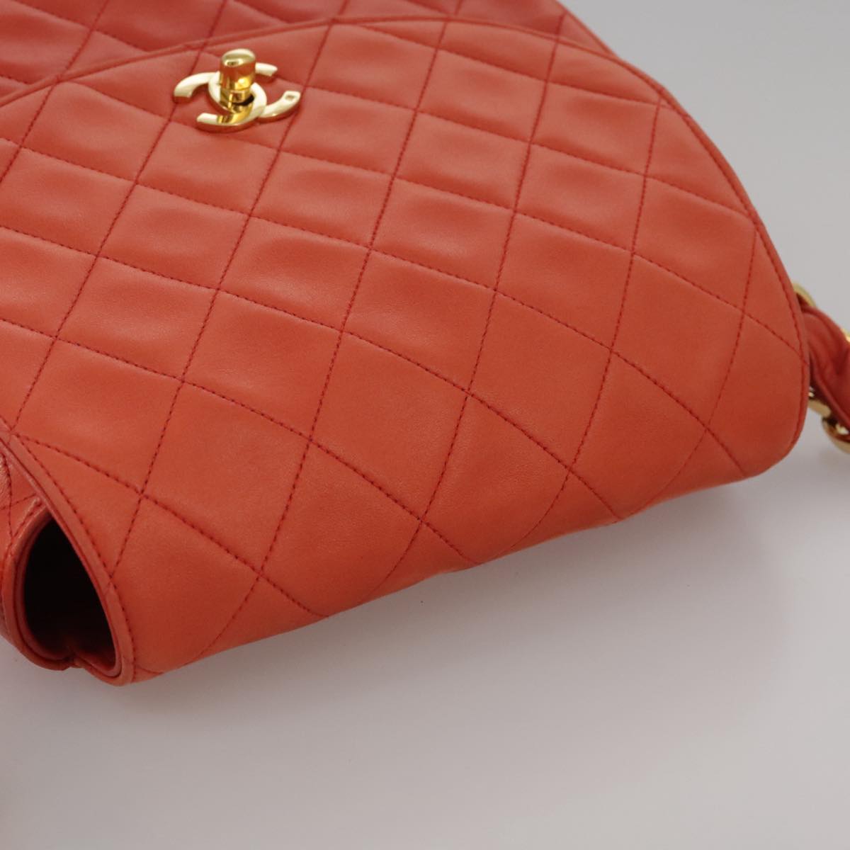 CHANEL Matelasse Chain Shoulder Bag Lamb Skin Orange Gold CC 107881A