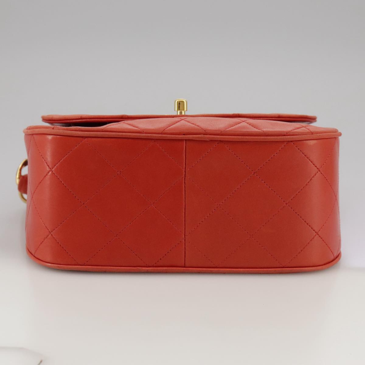 CHANEL Matelasse Chain Shoulder Bag Lamb Skin Orange Gold CC 107881A