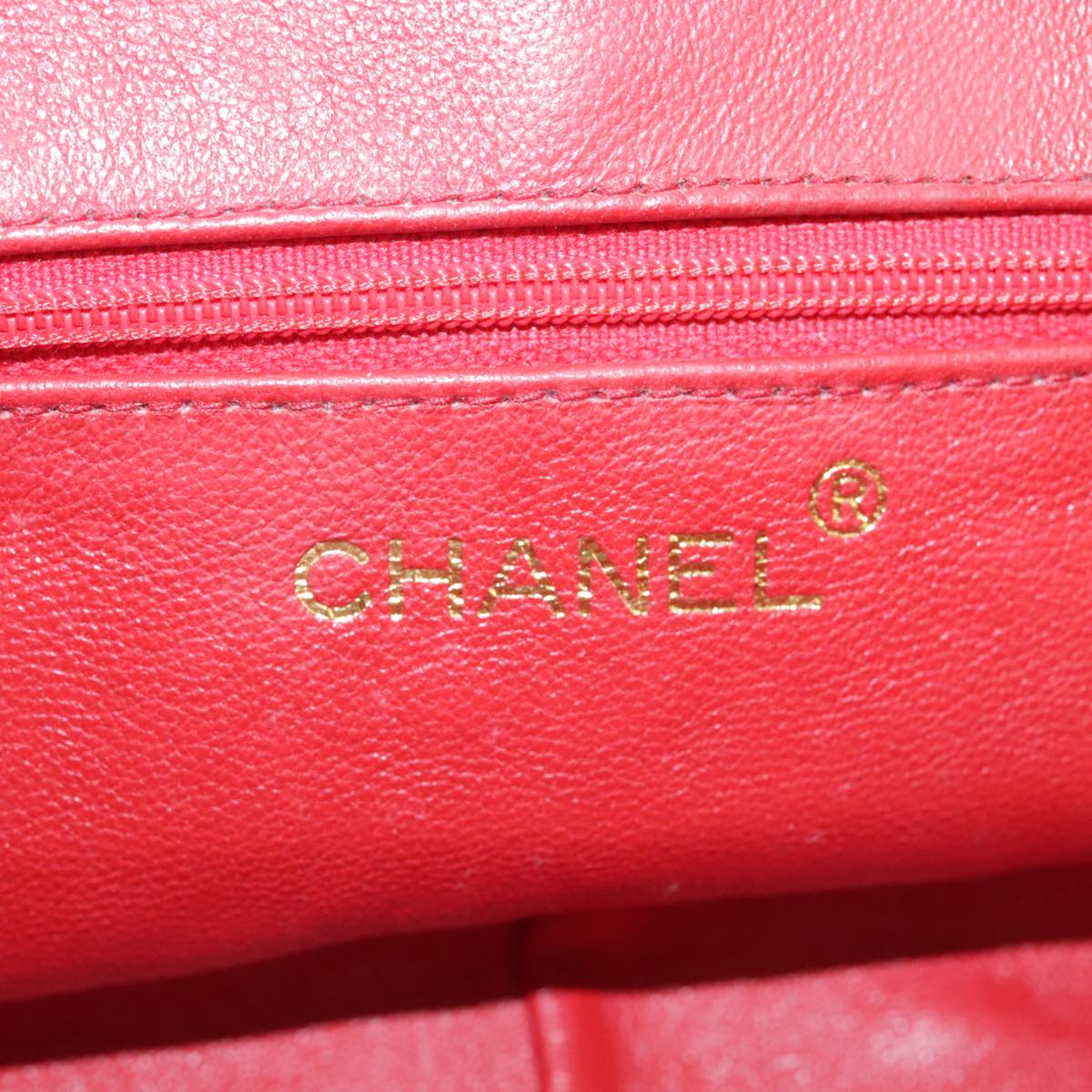 CHANEL Chain Flower Shoulder Bag Leather Red Gold CC 107981