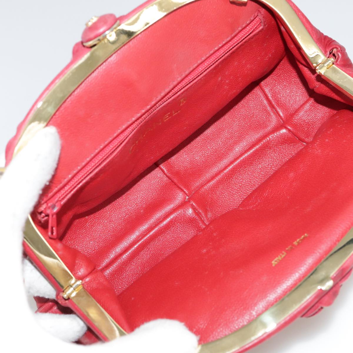 CHANEL Chain Flower Shoulder Bag Leather Red Gold CC 107981
