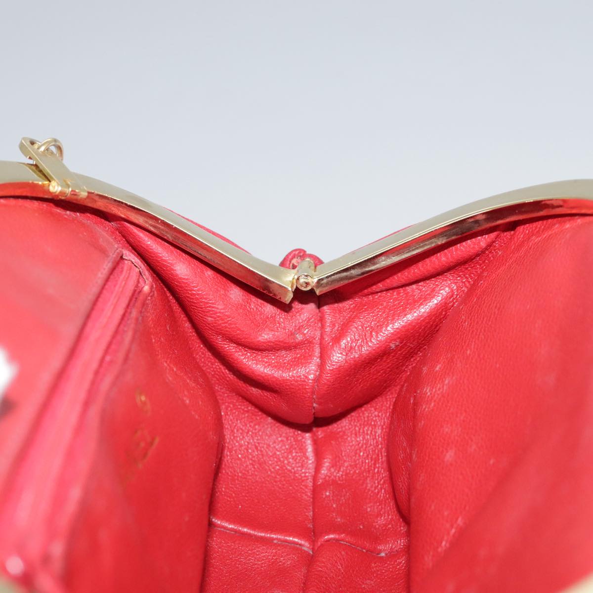 CHANEL Chain Flower Shoulder Bag Leather Red Gold CC 107981