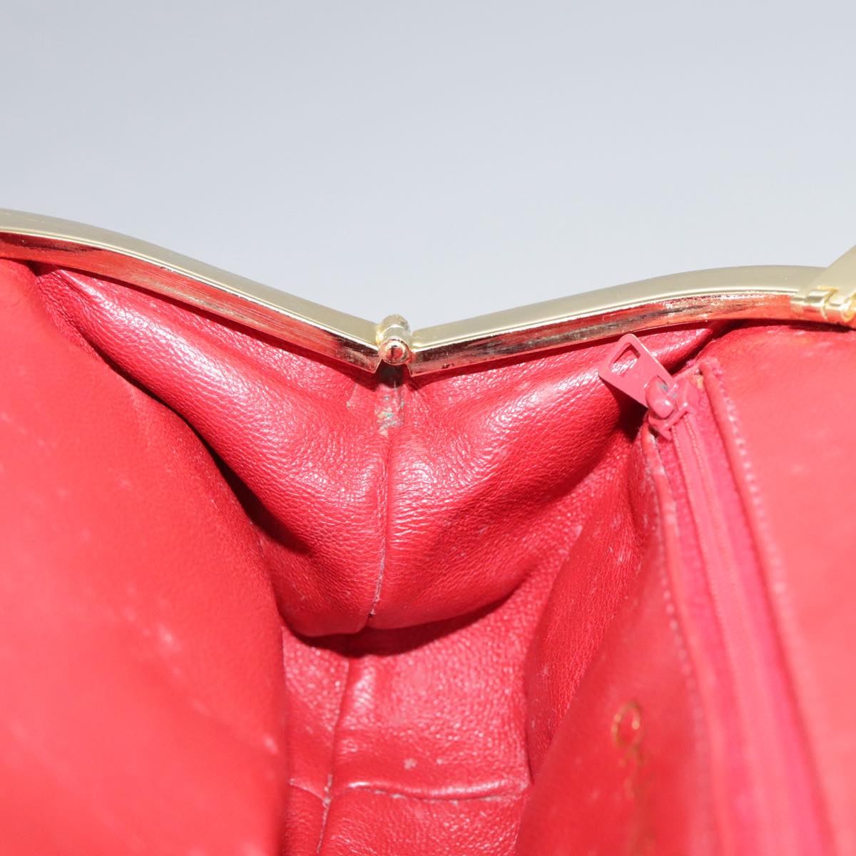 CHANEL Chain Flower Shoulder Bag Leather Red Gold CC 107981