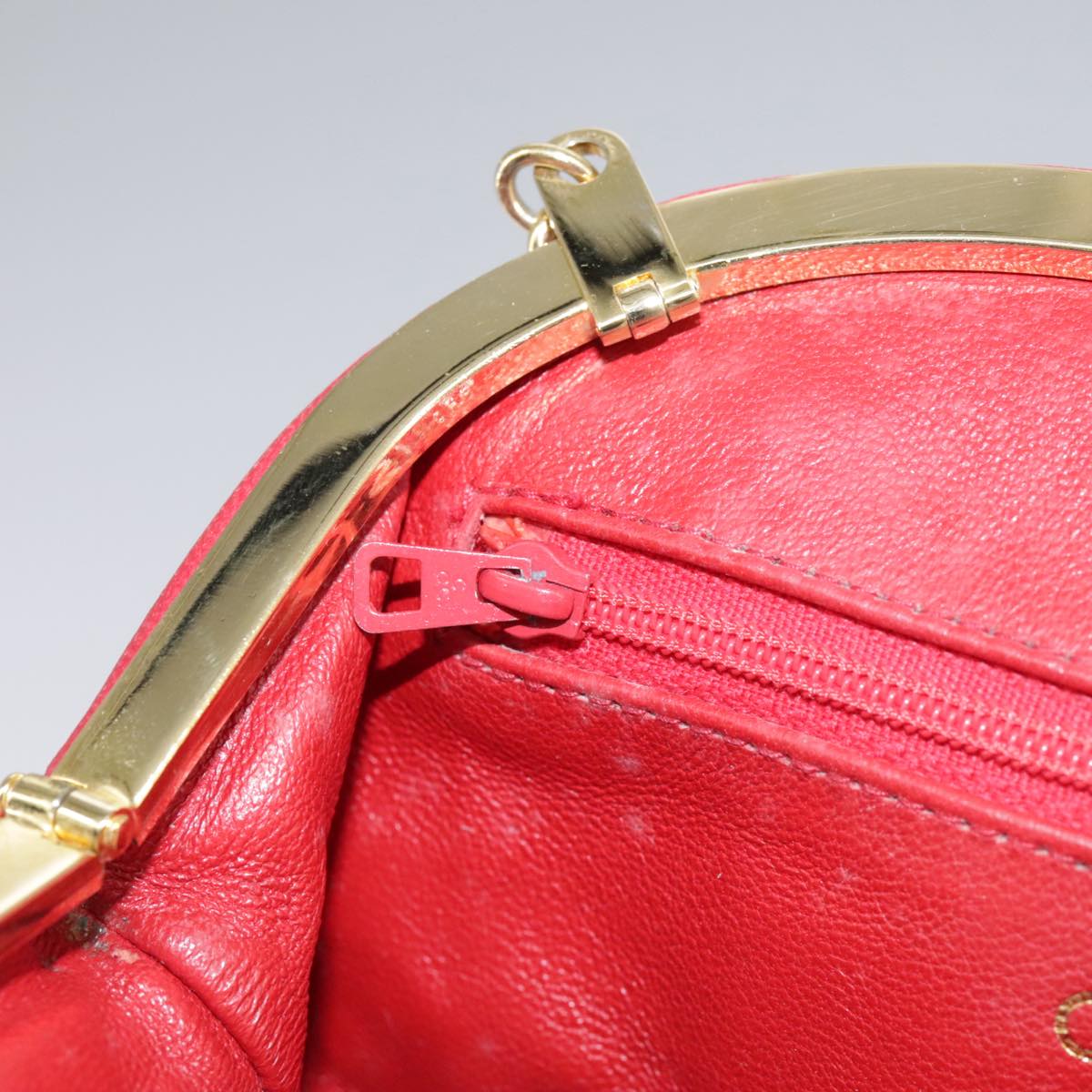 CHANEL Chain Flower Shoulder Bag Leather Red Gold CC 107981