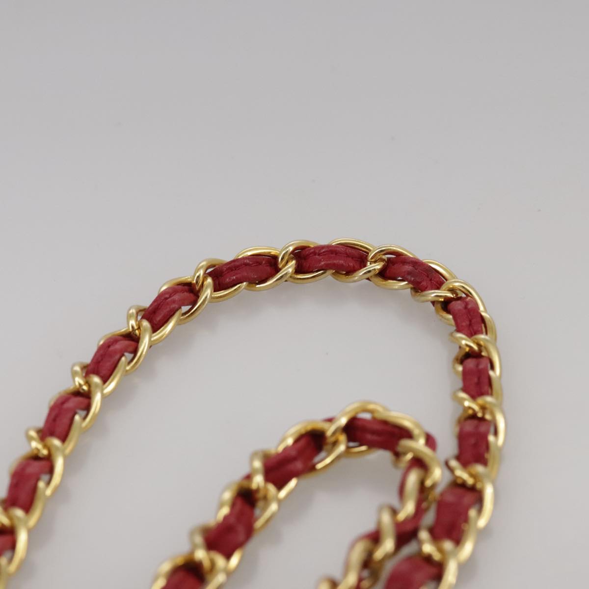 CHANEL Chain Flower Shoulder Bag Leather Red Gold CC 107981