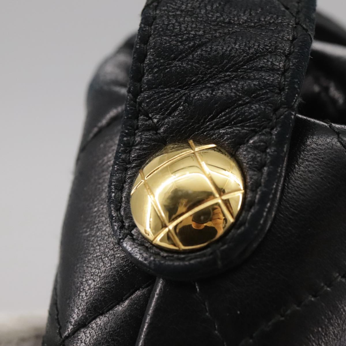 CHANEL Matelasse Shoulder Bag Lamb Skin Black Gold CC 108071