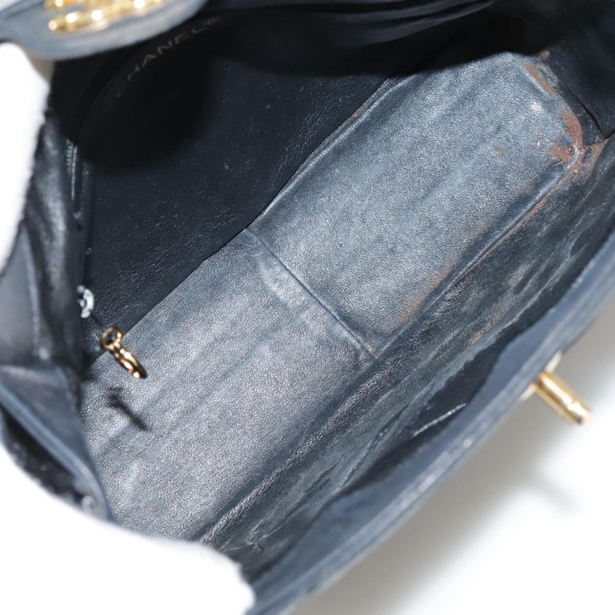 CHANEL Matelasse Shoulder Bag Lamb Skin Black Gold CC 108071