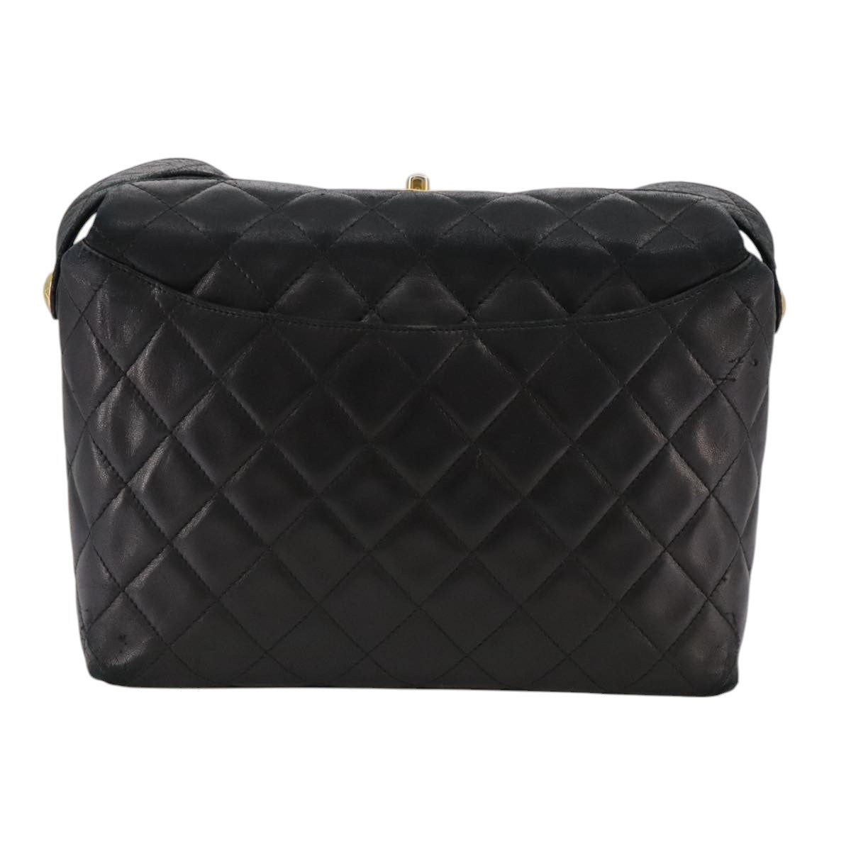 CHANEL Matelasse Shoulder Bag Lamb Skin Black Gold CC 108071