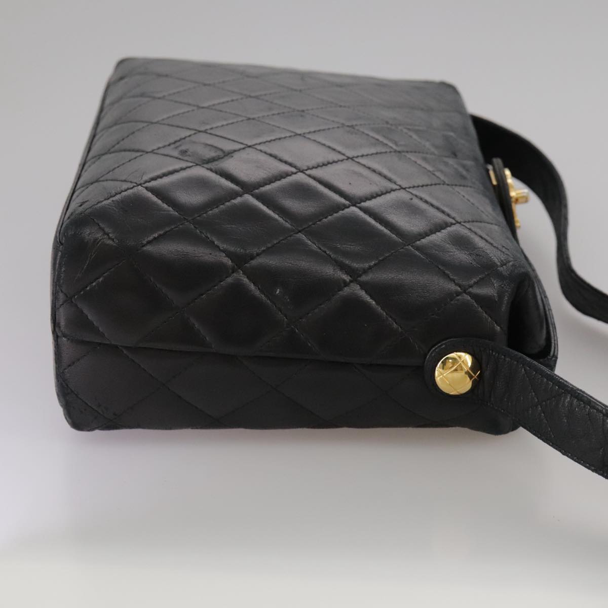 CHANEL Matelasse Shoulder Bag Lamb Skin Black Gold CC 108071