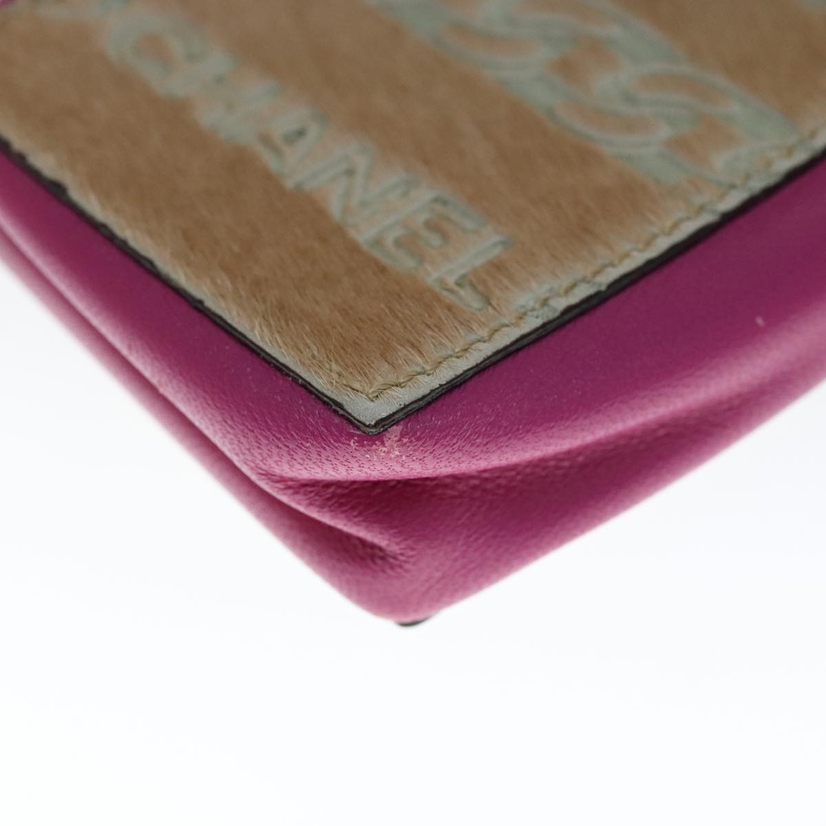 CHANEL Chain Shoulder Cigarette Case Leather Pink CC 108163